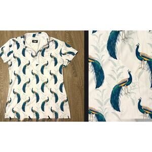 Waggle Peacock Print Golf Polo Small Stretch Performance Top